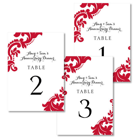 Red Damask Table Number Cards